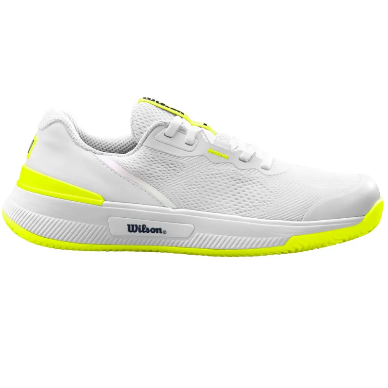 Soft outsole Balanced Fit Wilson Intrigue Pro Oz Womens Tennis Shoes - White/Safety Yellow