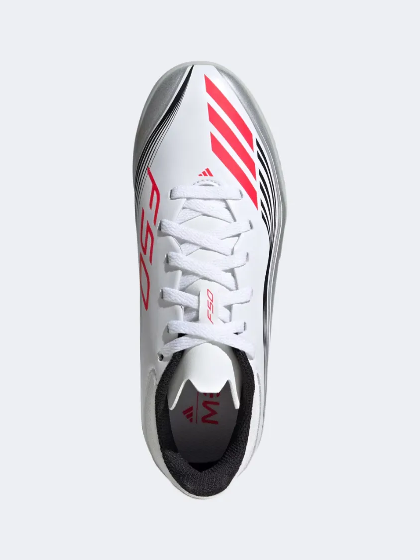 Adidas F50 Messi League Turf Kids Football Shoes White/Red/Silver Supportive