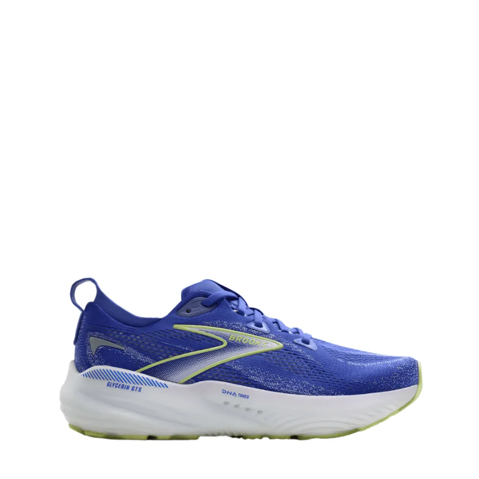soccer - field running shoes Lean Structure Brooks Women's Glycerin GTS 22 Running Shoes in Amparo Blue/Hyper Iris/Yellow SS25