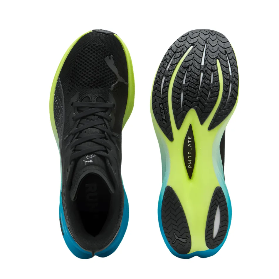 synthetic - upper - durability shoes advanced features PUMA Men's Deviate NITRO 3 Running Shoes in Puma Black/Speed Blue AW25