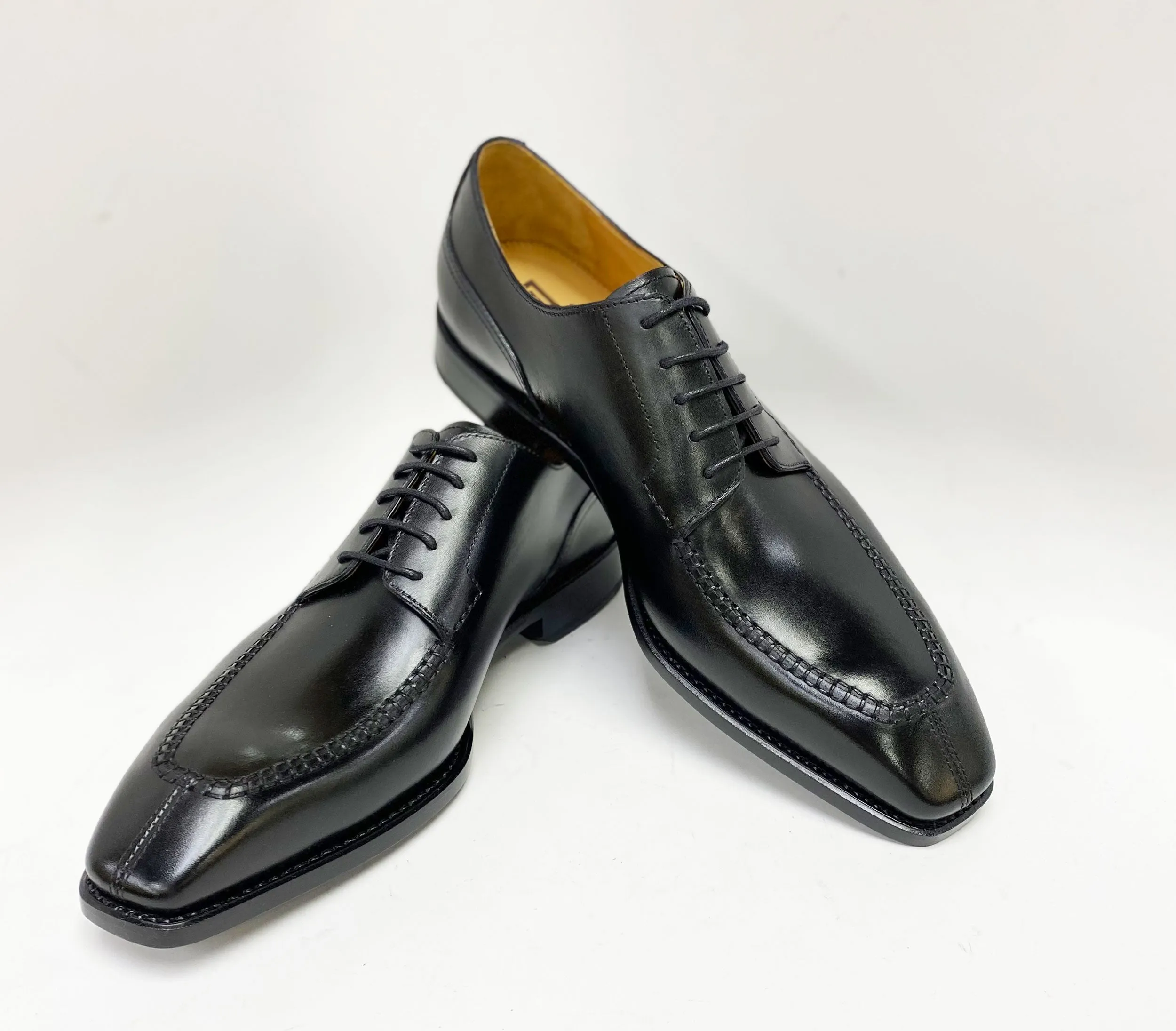 Morning Walk "Norman" Burnished Calfskin Lace-Up Split-Toe Oxford Black