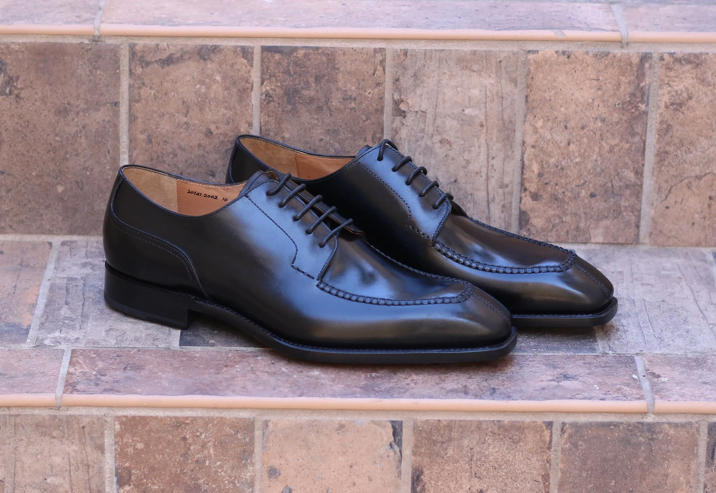 Desert Cool "Norman" Burnished Calfskin Lace-Up Split-Toe Oxford Black