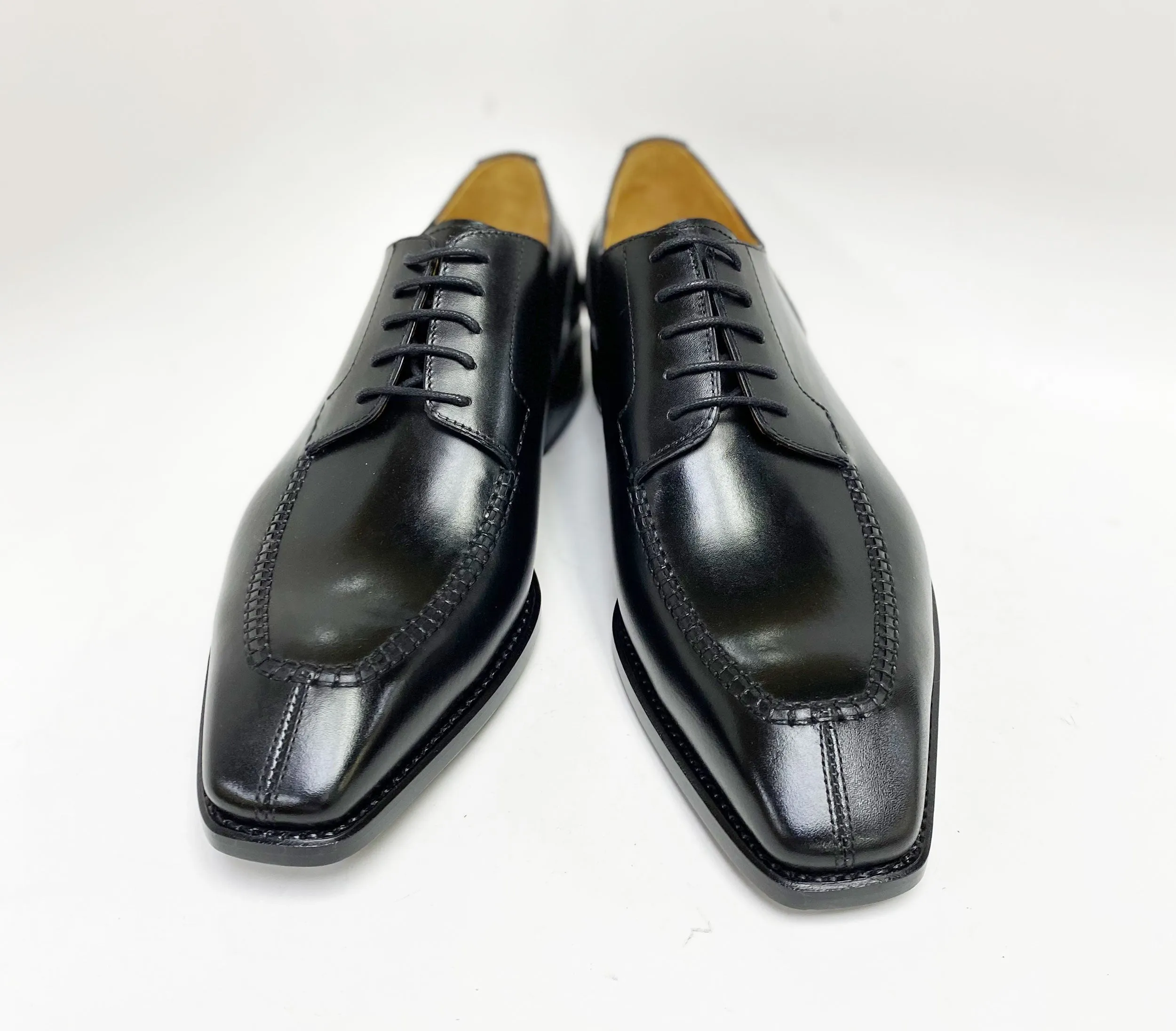"Norman" Burnished Calfskin Lace-Up Split-Toe Oxford Black Dream Path