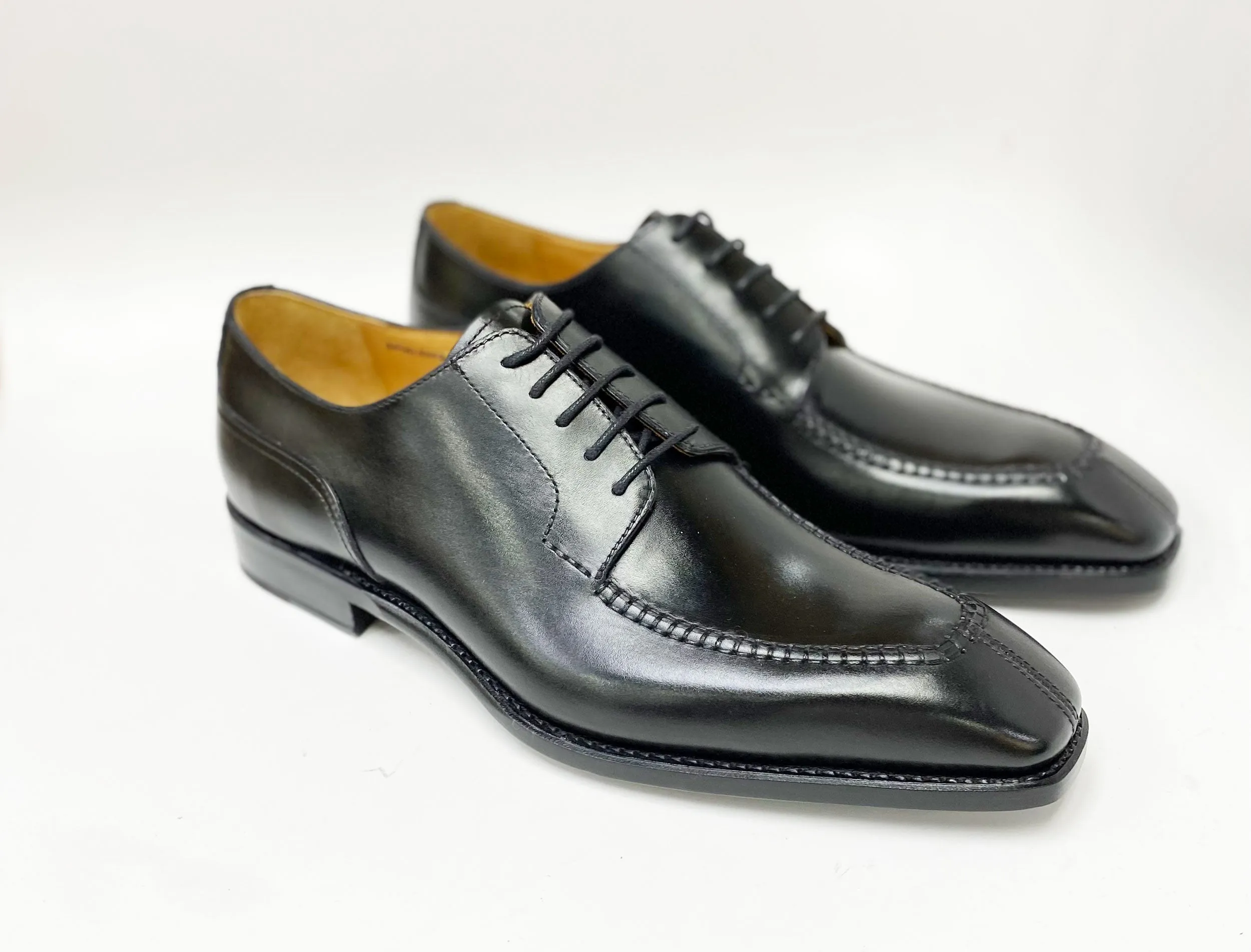 Stylish "Norman" Burnished Calfskin Lace-Up Split-Toe Oxford Black