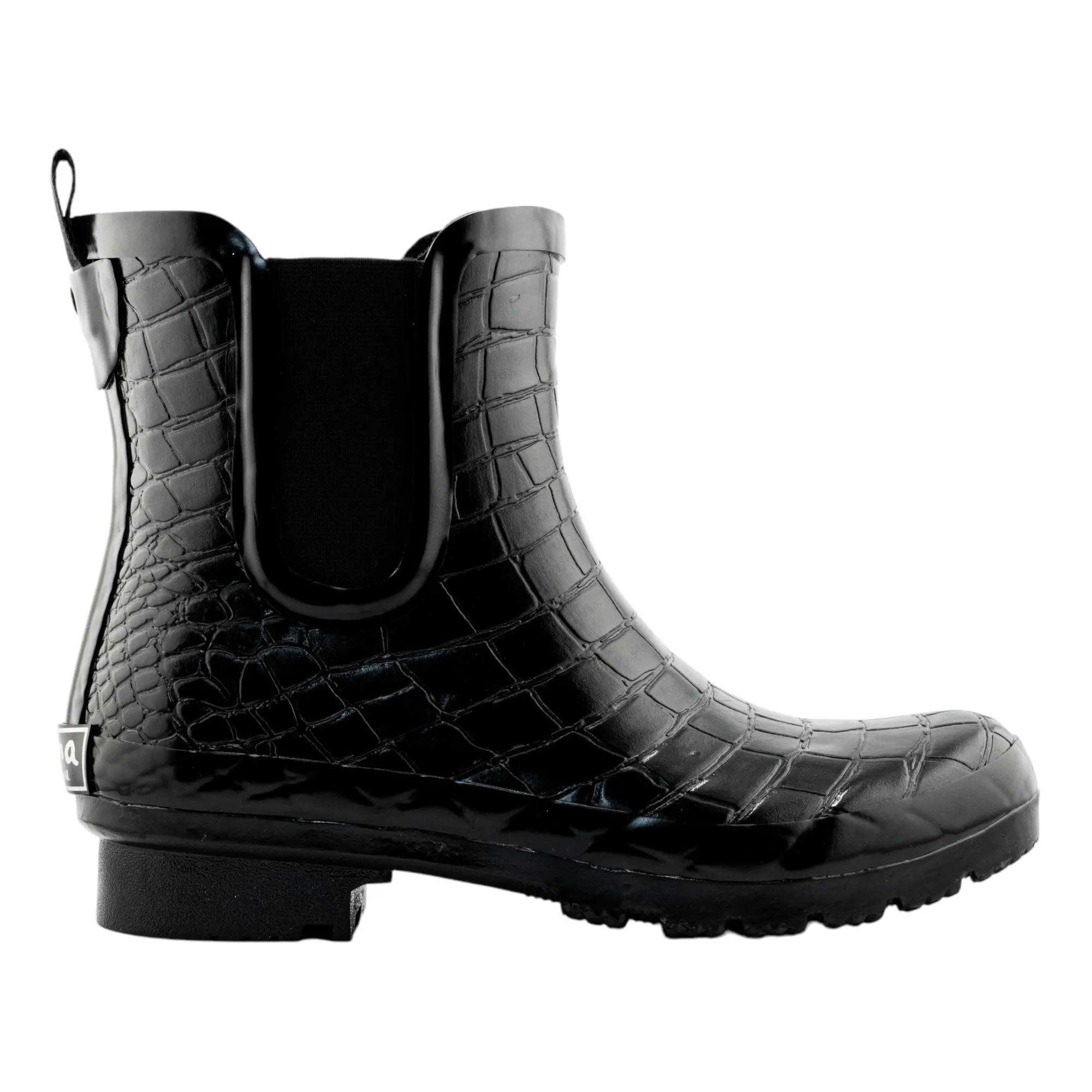 Chelsea Black Croc Emboss Women's Rain Boots Classic With Edge Bold Look