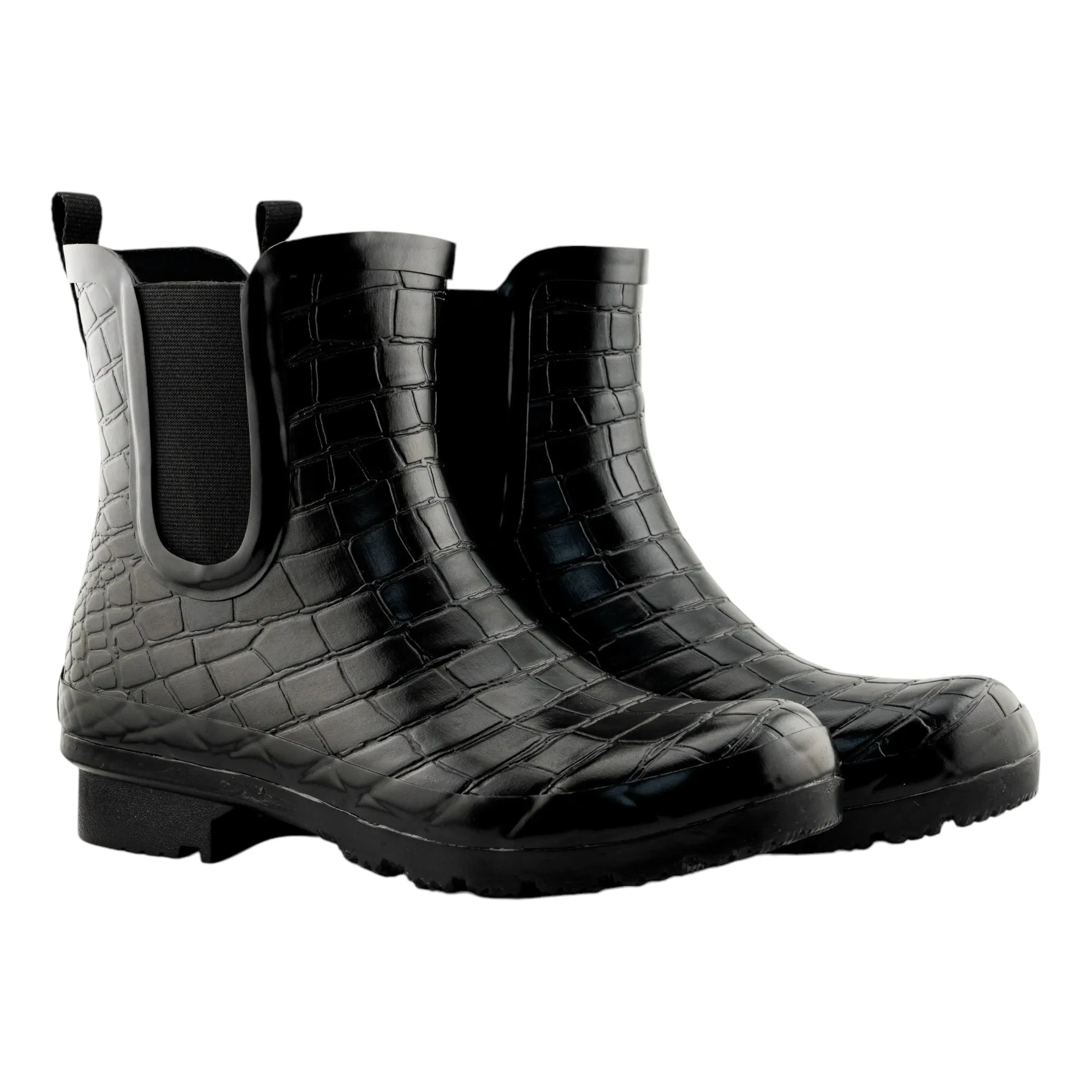 Chelsea Black Croc Emboss Women's Rain Boots Wardrobe Essential Cushioned Insole