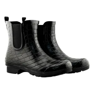 Chelsea Black Croc Emboss Women's Rain Boots Wardrobe Essential Cushioned Insole