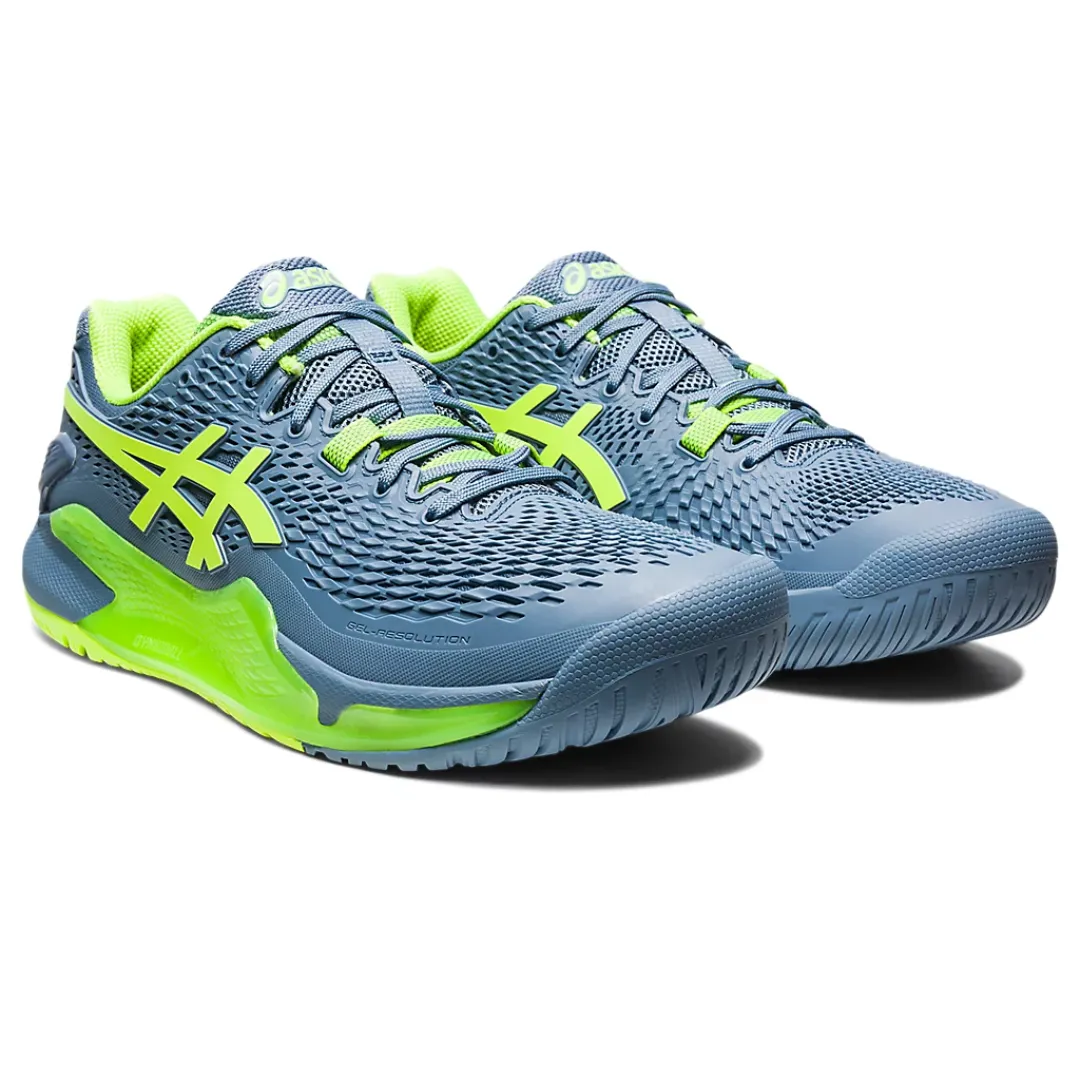 Asics Gel-Resolution 9 Tennis Shoes - Steel Blue/Hazard Green Sleek Build Active Flex