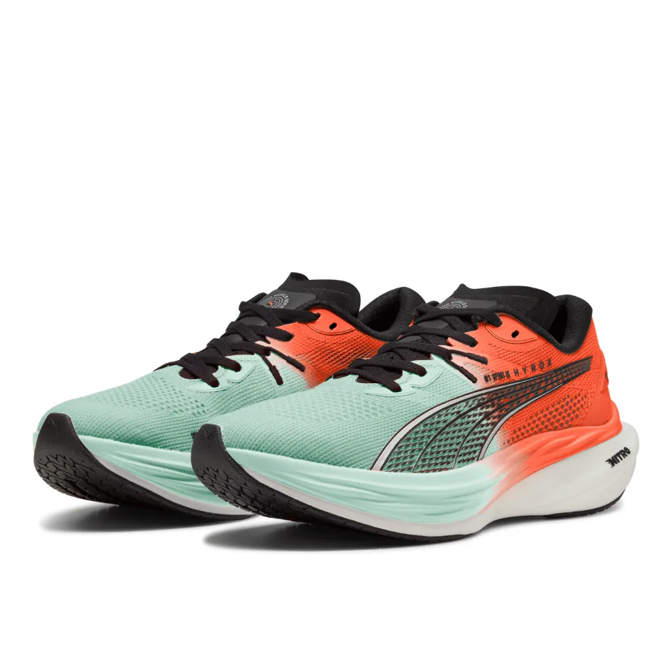 futuristic - themed running wear Long Distance Run PUMA Men's Deviate NITRO 3 Hyrox Running Shoes in Glowing Red/Mint Melt AW25
