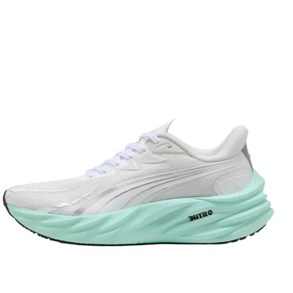 PUMA Women's Velocity NITRO 4 Running Shoes in PUMA White/Mint Melt AW25 perforated upper running shoes