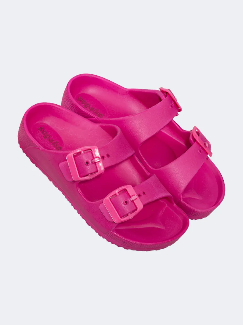Rubber Outsole Light Step Oil And Gaz Chic Beach Kids-Girls Stripe Slide Fuchia