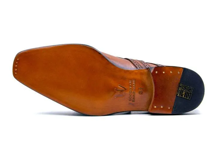 "Eric" Burnished Calfskin Monkstrap Shoe Caramel Narrow Ease Shock Ease