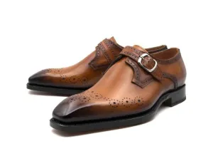 hypoallergenic "Eric" Burnished Calfskin Monkstrap Shoe Caramel