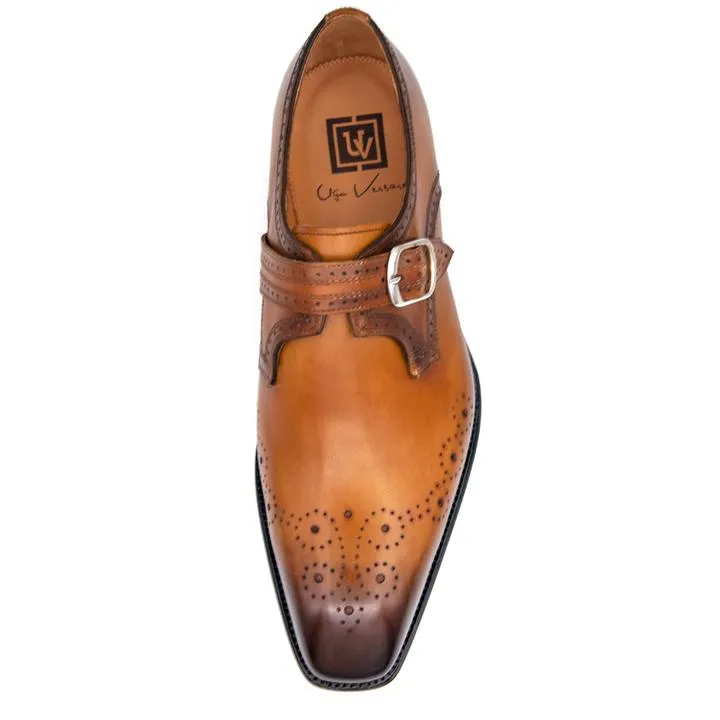 "Eric" Burnished Calfskin Monkstrap Shoe Caramel Classic Style Stain Proof