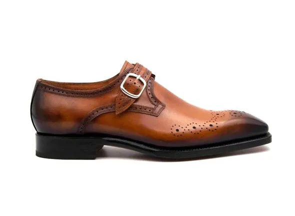 Refined Edge "Eric" Burnished Calfskin Monkstrap Shoe Caramel