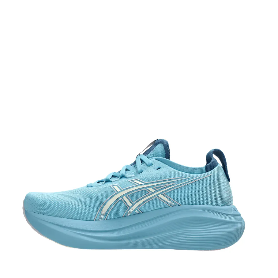 ASICS Women's GEL-NIMBUS 27 Running Shoes in Still Water/Cream AW25 daytime running