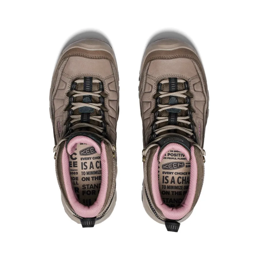 Low friction Power Steps Women's Targhee IV Wide Waterproof Hiking Boot  |  Brindle/Nostalgia Rose