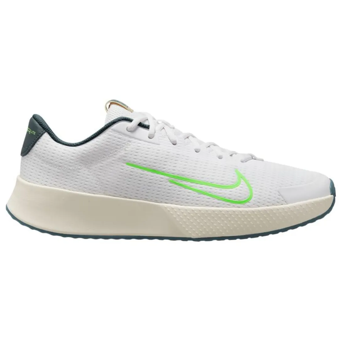 All Purpose Grip Control Nike Court Vapor Lite 2 White Green Strike - Deep Jungle Men's Hard Court Tennis Shoes