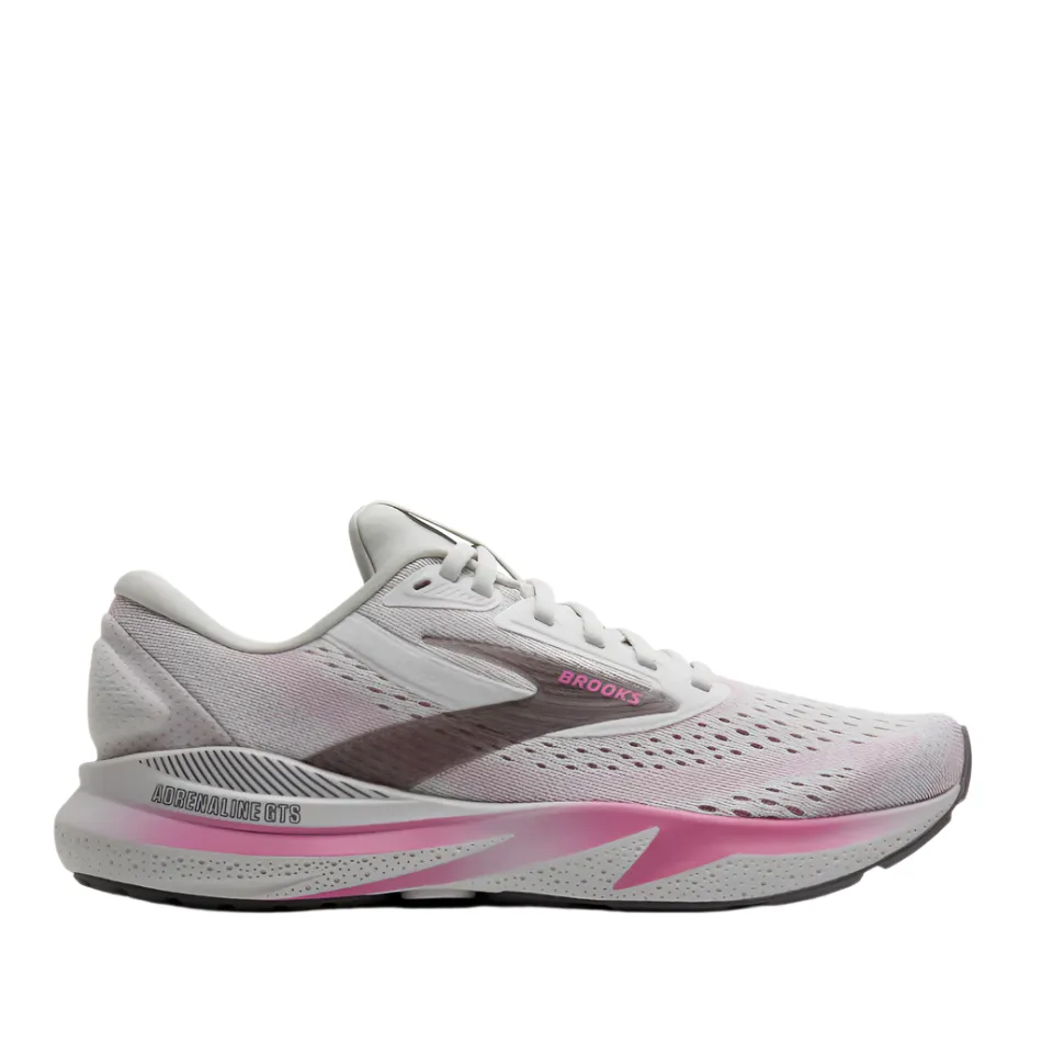 arch - hugging Wide toe box Brooks Women's Adrenaline GTS 24 Running Shoes in Oyster/Excalibur/Pink AW25