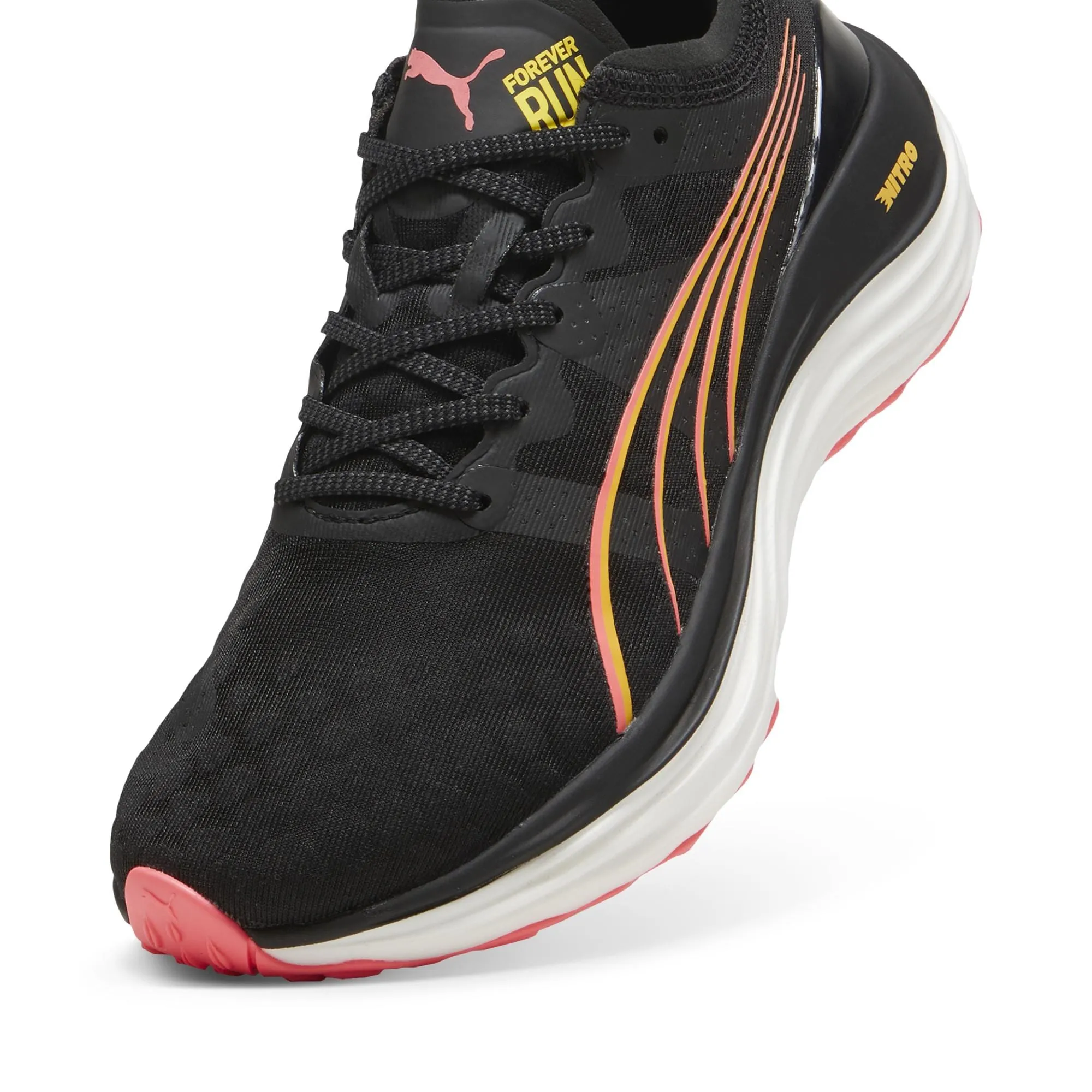 running shoes for amateur male runners FoamCushion Puma Women's ForeverRun NITRO in Black-Sun Stream-Sunset Glow AW24