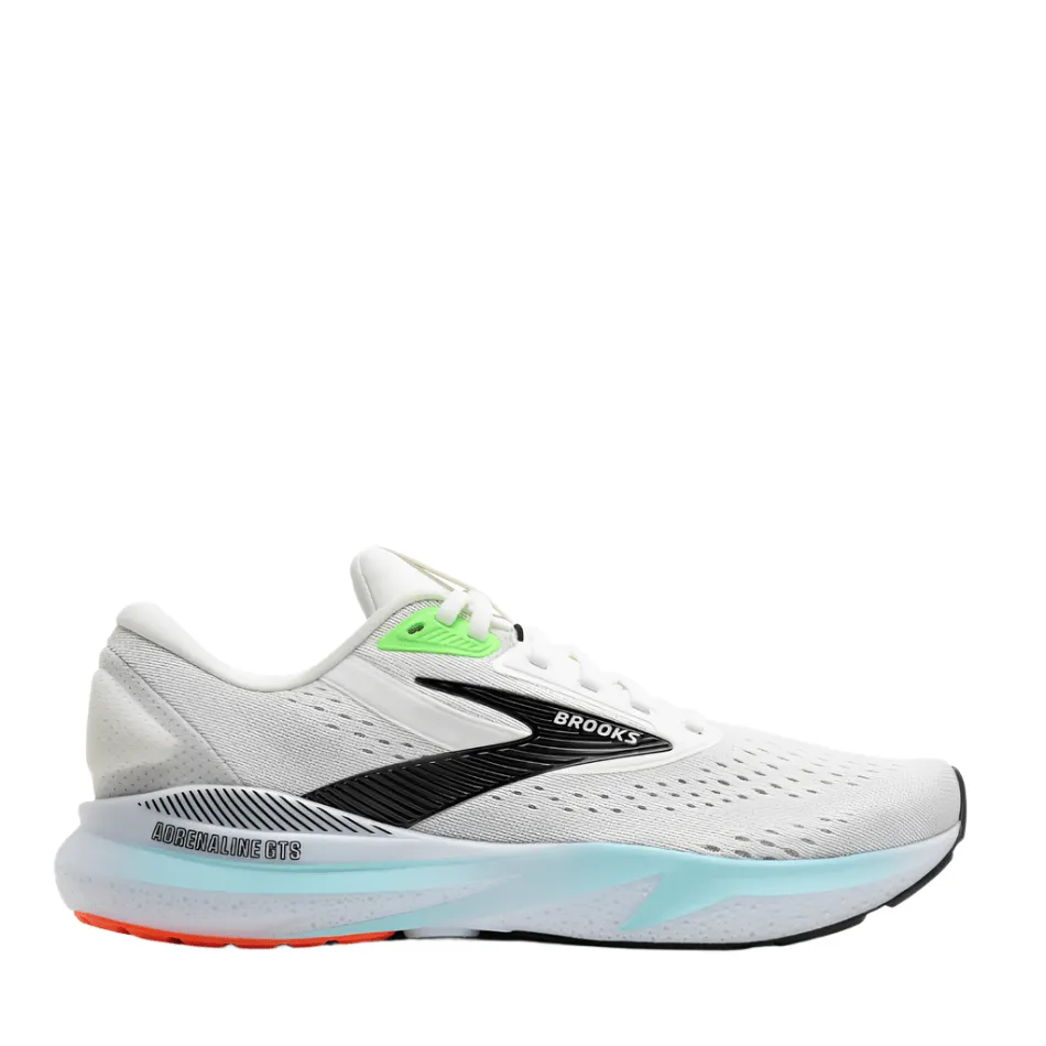 multi - terrain shoes running on dirt roads Brooks Men's Adrenaline GTS 24 Running Shoes in White/Gecko/Atomizer AW25