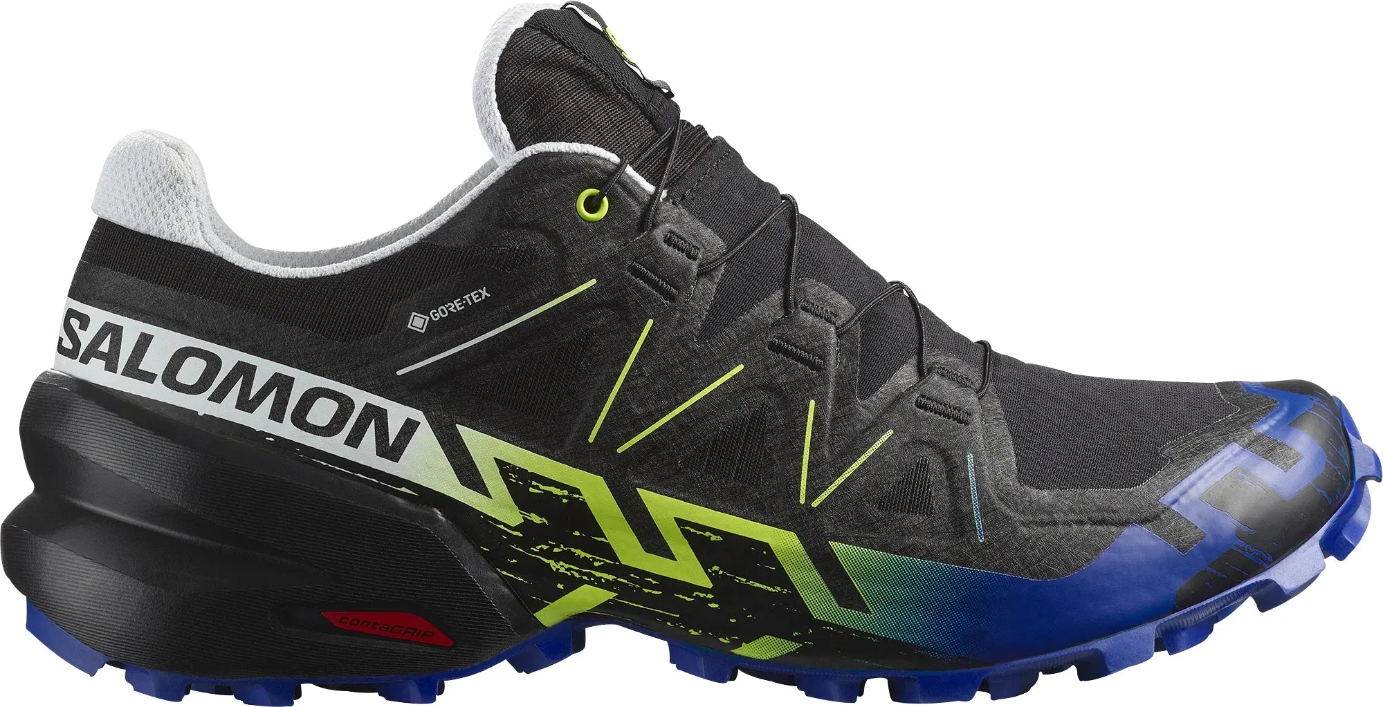 Salomon Speedcross 6 GORE-TEX Mens Trail Running Shoes - Black Toe spring shape aids in rolling transitions Resilient