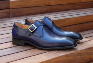 Lace Up Rich Shade Burnished Leather Monkstrap Blue
