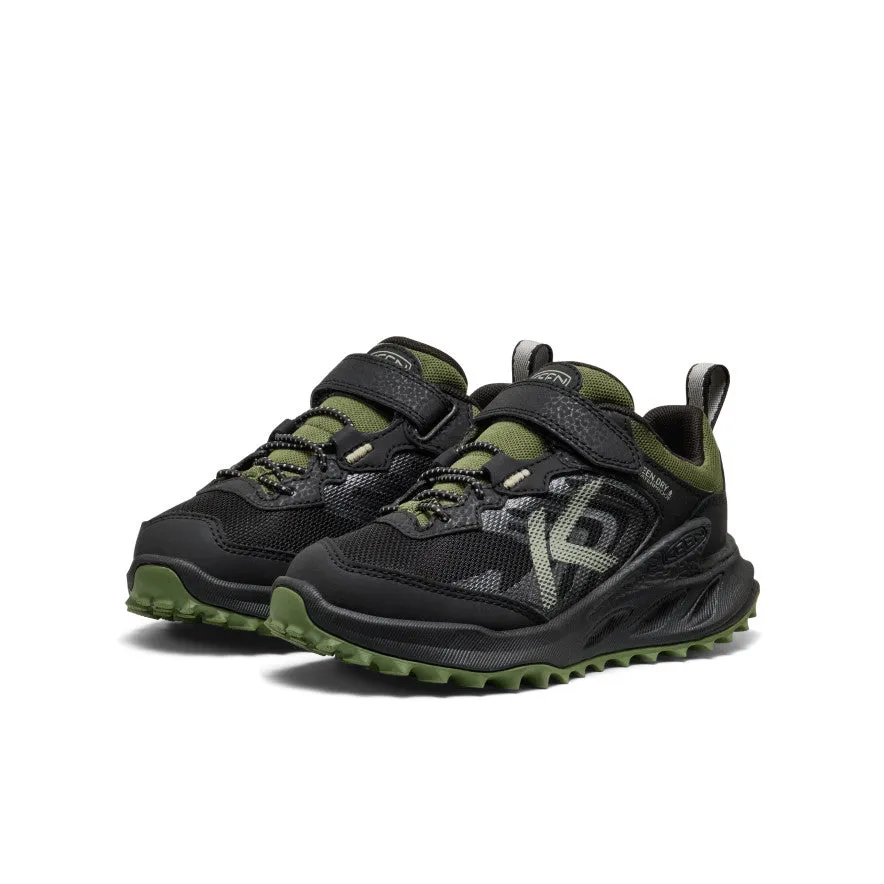 Travel Gear Heel zone cradles the foot for firm landings Little Kids' Zionic Waterproof Shoe  |  Black/Bronze Green