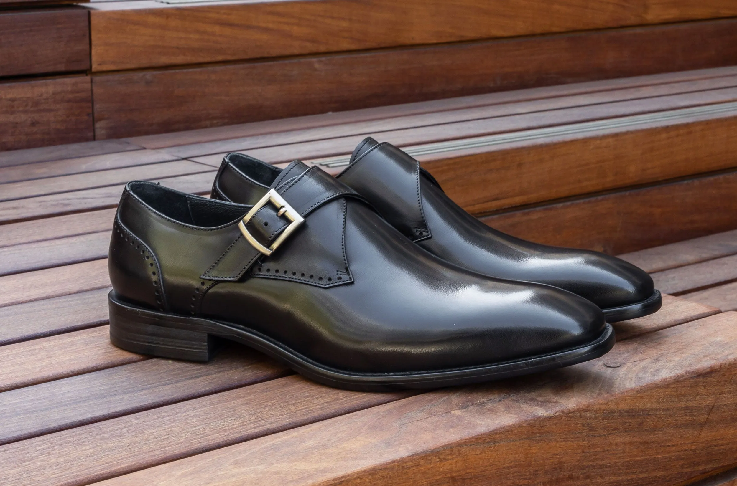 Luxurious Touch Burnished Leather Monkstrap Black