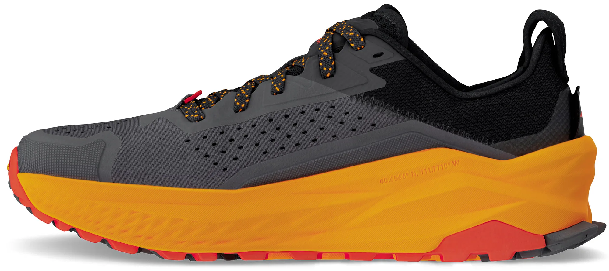 Foot Shape Heel zone cradles the foot for firm landings Altra Olympus 6 Mens Trail Running Shoes - Black