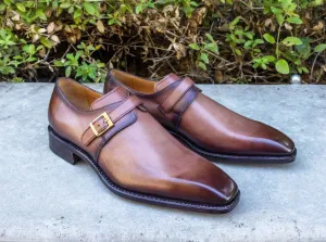 Office Shoes Long Wear Ugo Vasare "Brooks" Monkstrap Shoe Walnut