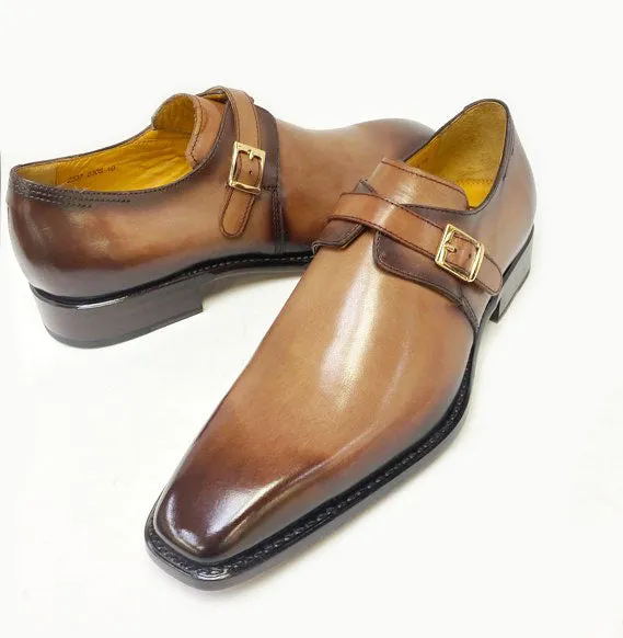 Slim Look Trendy Ugo Vasare "Brooks" Monkstrap Shoe Walnut