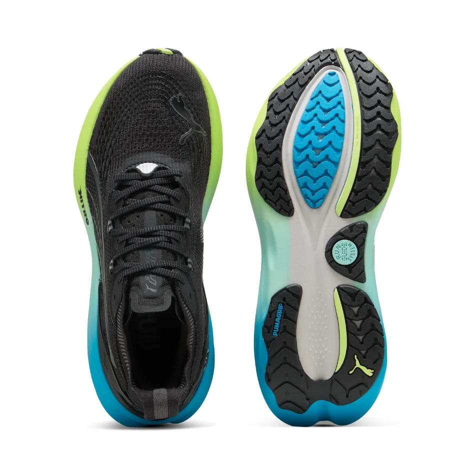 aerodynamic shoes PUMA Men's Foreverrun NITRO 2 Running Shoes in PUMA Black/Fizzy Light/Speed Blue AW25