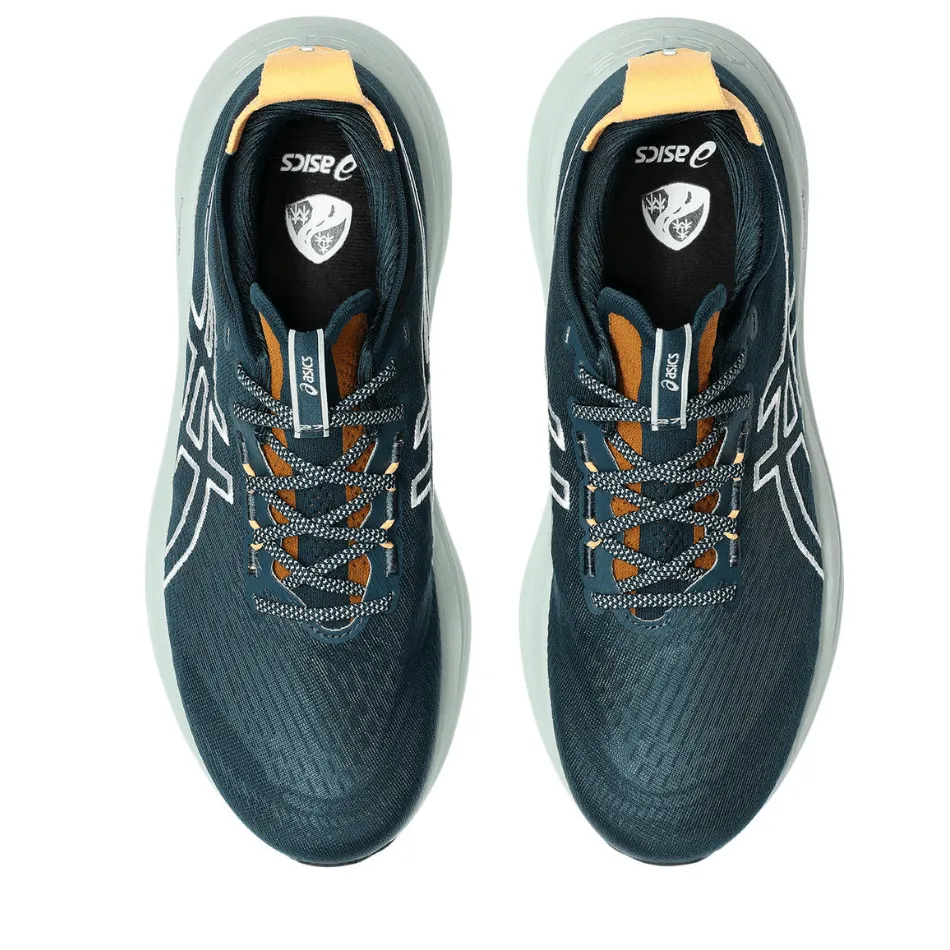 badminton shoes ASICS Men's GEL-NIMBUS 27 TR Running Shoes in Nature Bathing/Tranquil Teal AW25