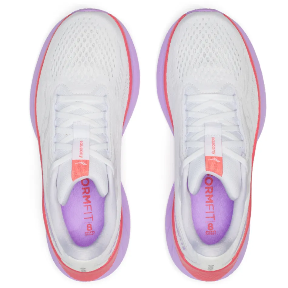 Shock absorption track - ready Saucony Women's Ride 18 Running Shoes in White/Coral - Online Exclusive