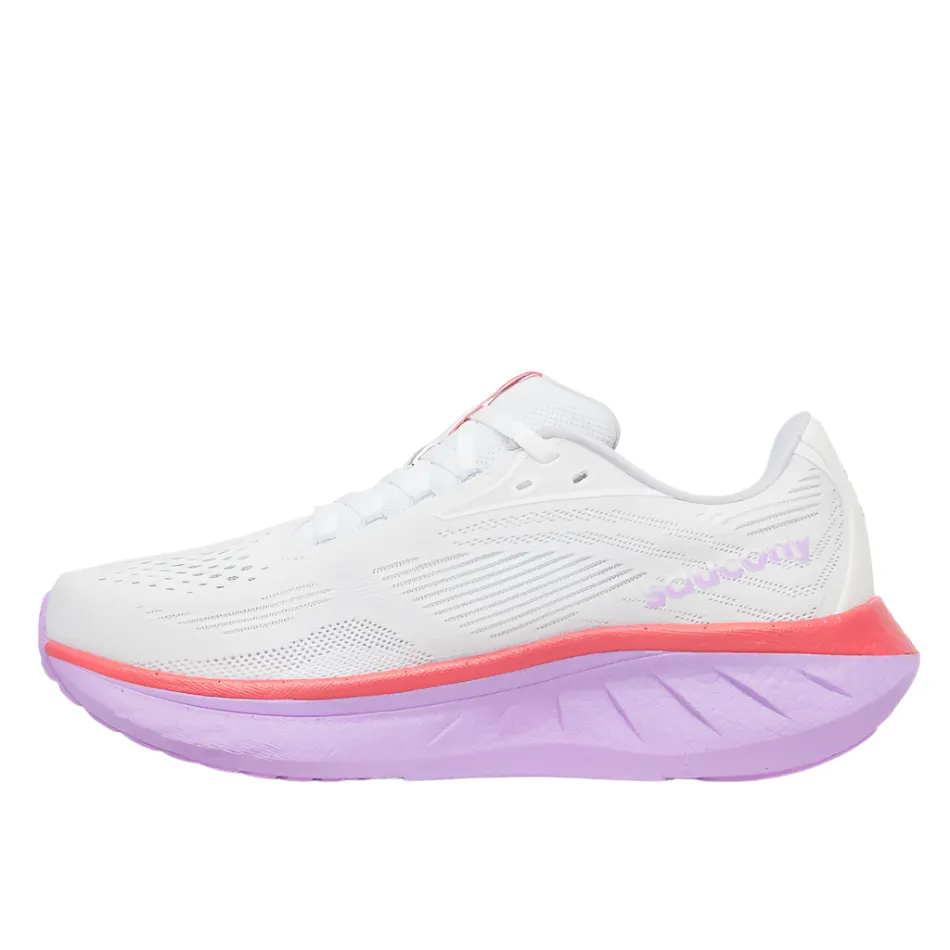 running in light rain shoes Snug Saucony Women's Ride 18 Running Shoes in White/Coral - Online Exclusive