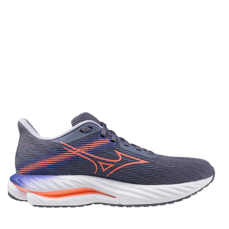 Mizuno Women's Wave Inspire 21 Running Shoes in Blue Granite/Striking Coral/Iris Bloom AW25 Obstacle course readiness