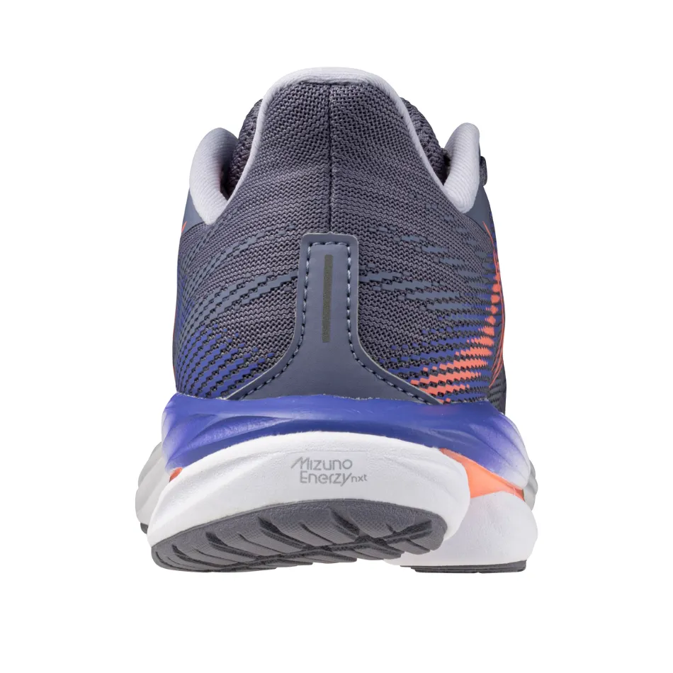 green running shoes Mizuno Women's Wave Inspire 21 Running Shoes in Blue Granite/Striking Coral/Iris Bloom AW25