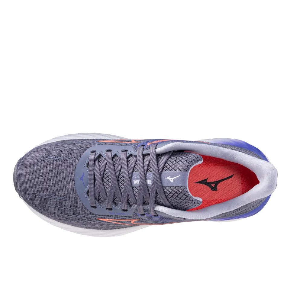 Design-led Mizuno Women's Wave Inspire 21 Running Shoes in Blue Granite/Striking Coral/Iris Bloom AW25