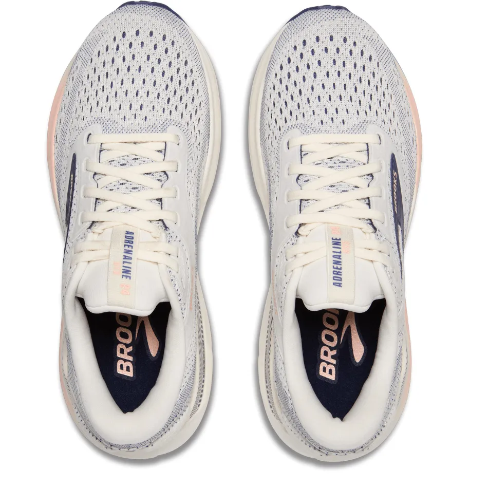 running in a fumarole area shoes anti - roll shoes Brooks Women's Adrenaline GTS 24 Running Shoes D Width (Wide Fit) in Grey/Blue Ribbon/Peach SS25
