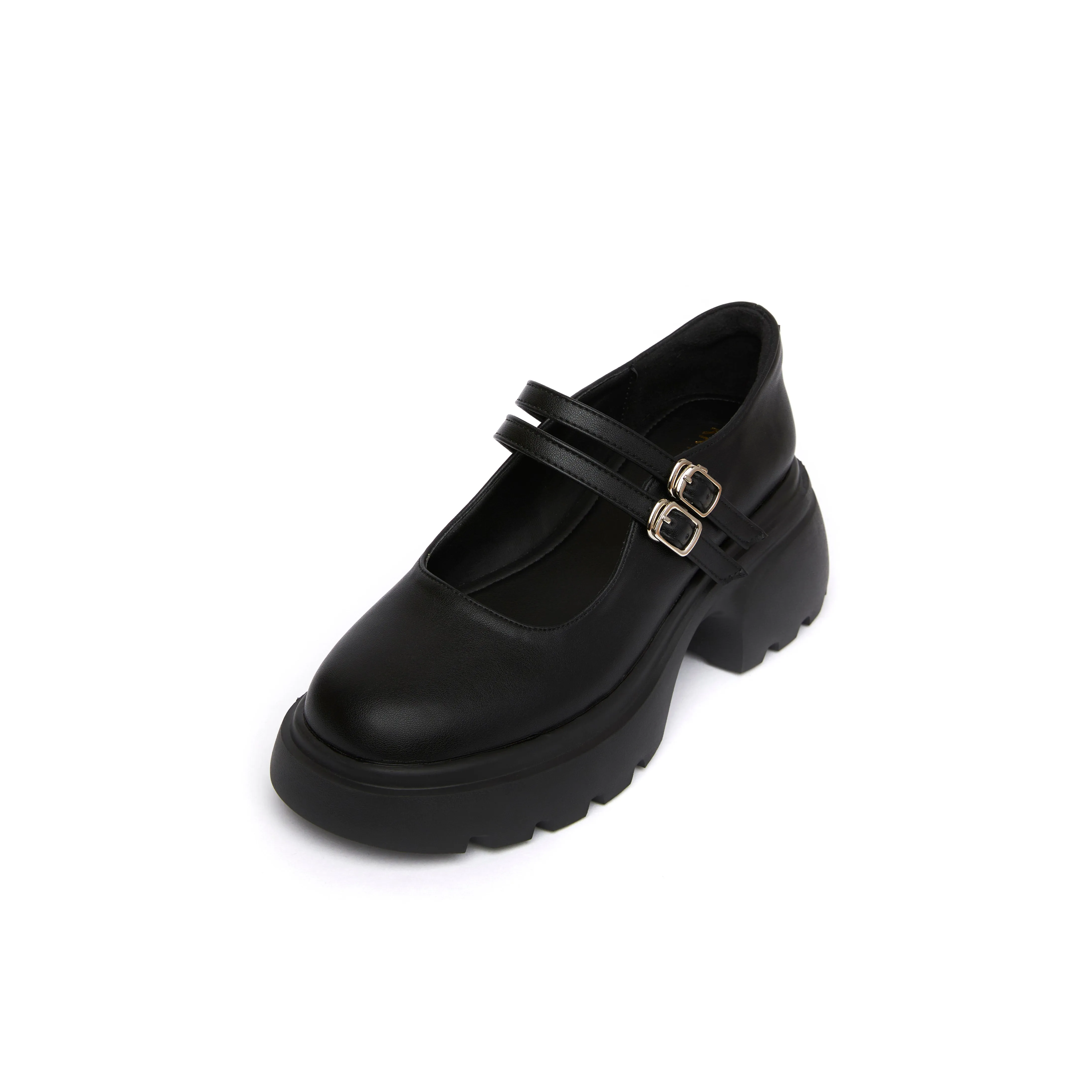 Effortless Leather Slip-ons Casual Look Ribbon Chunky Loafers - Black (BLK)