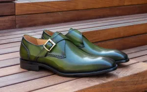 Heel Pad Timeless Design Burnished Leather Monkstrap Olive