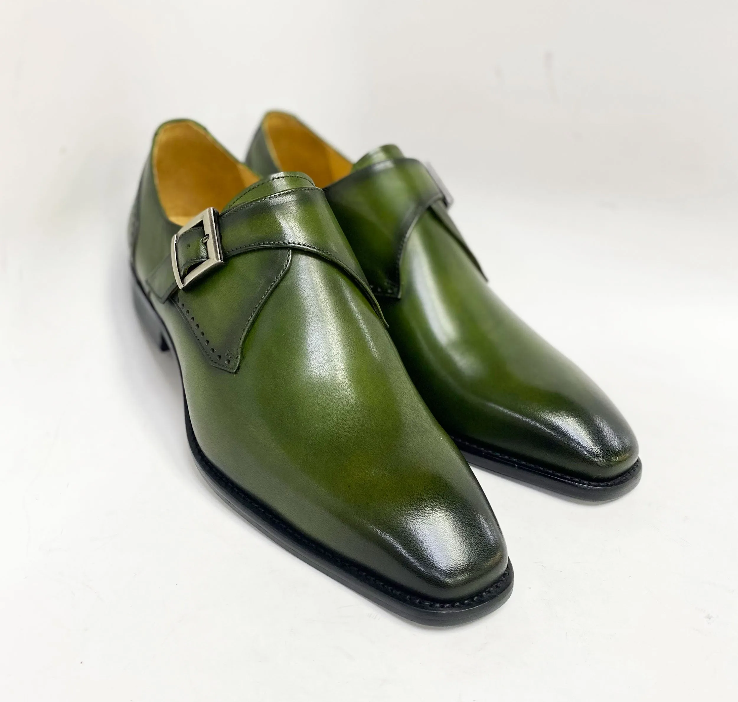Burnished Leather Monkstrap Olive Comfortable Footbed Urban Mode
