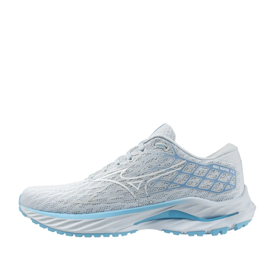 Mizuno Women's Wave Inspire 20 Running Shoes in Plein air/white/river blue rigid midsole shoes well - ventilated