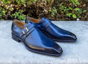 Ugo Vasare "Brooks" Monkstrap Shoe Navy Sturdy Made Wind Proof