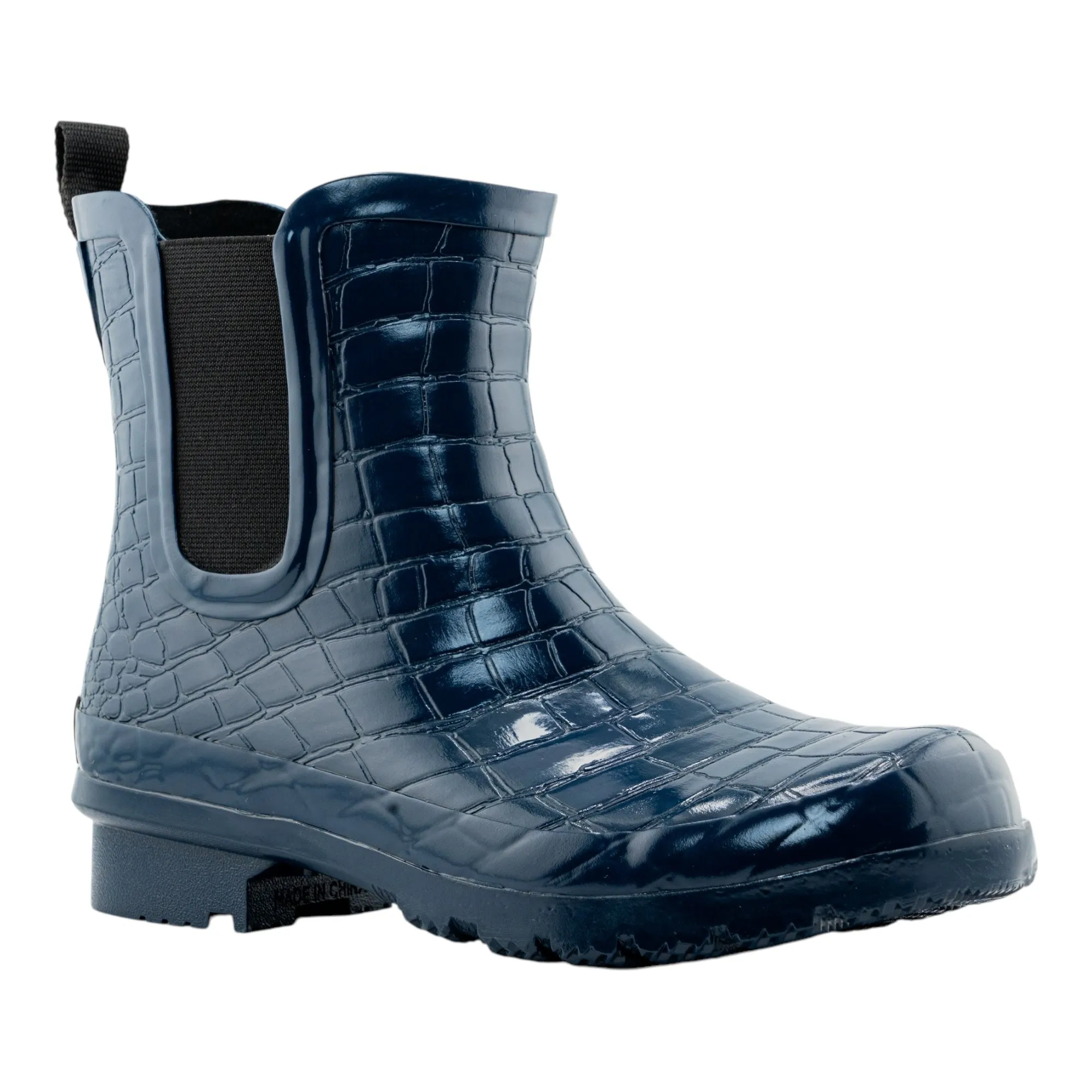 Chelsea Navy Croc Emboss Women's Rain Boots Easy Step