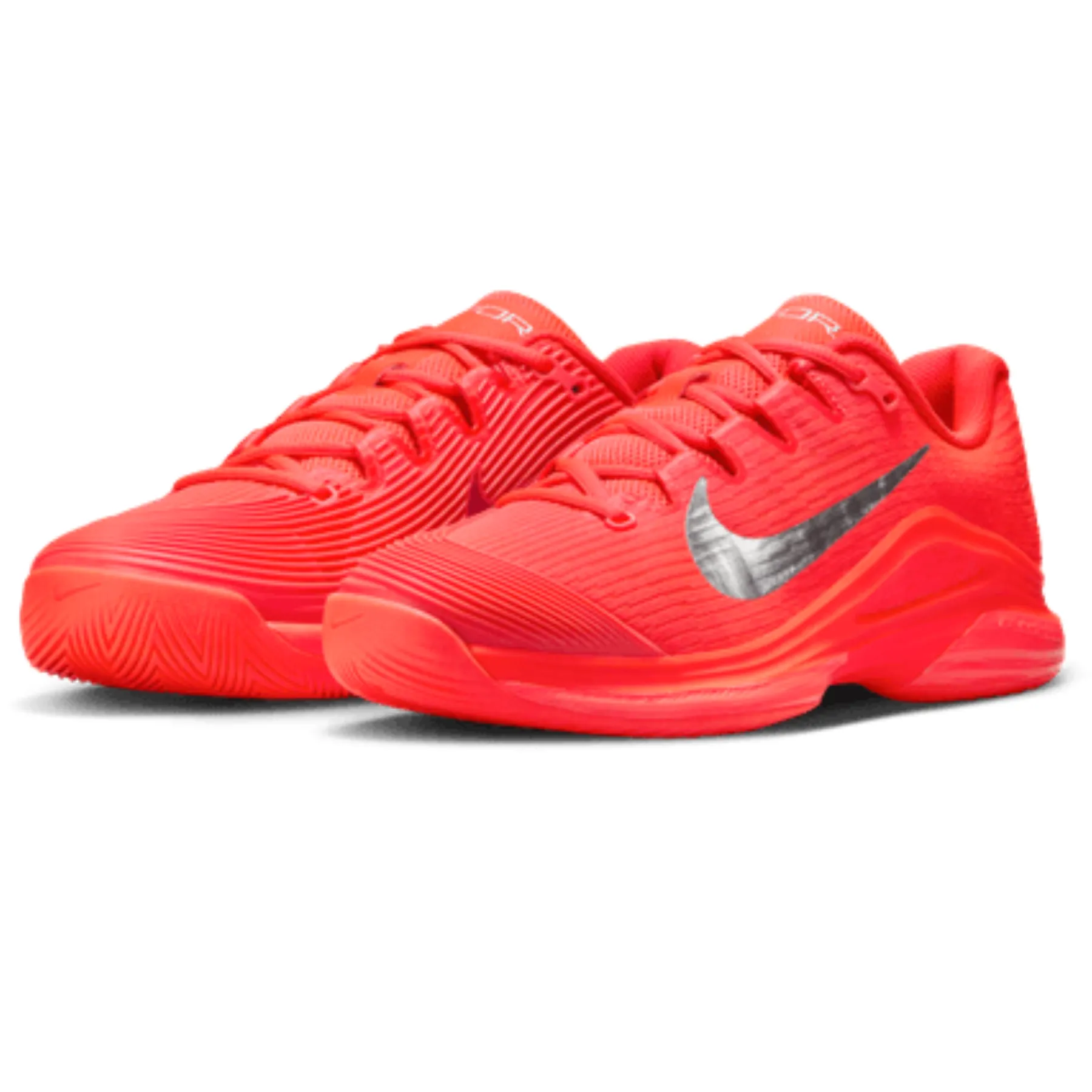 Ventilated Panel Foot Fit Nike Vapor 12 Premium Womens Hard Court Tennis Shoes - Bright Crimson/Metallic Silver