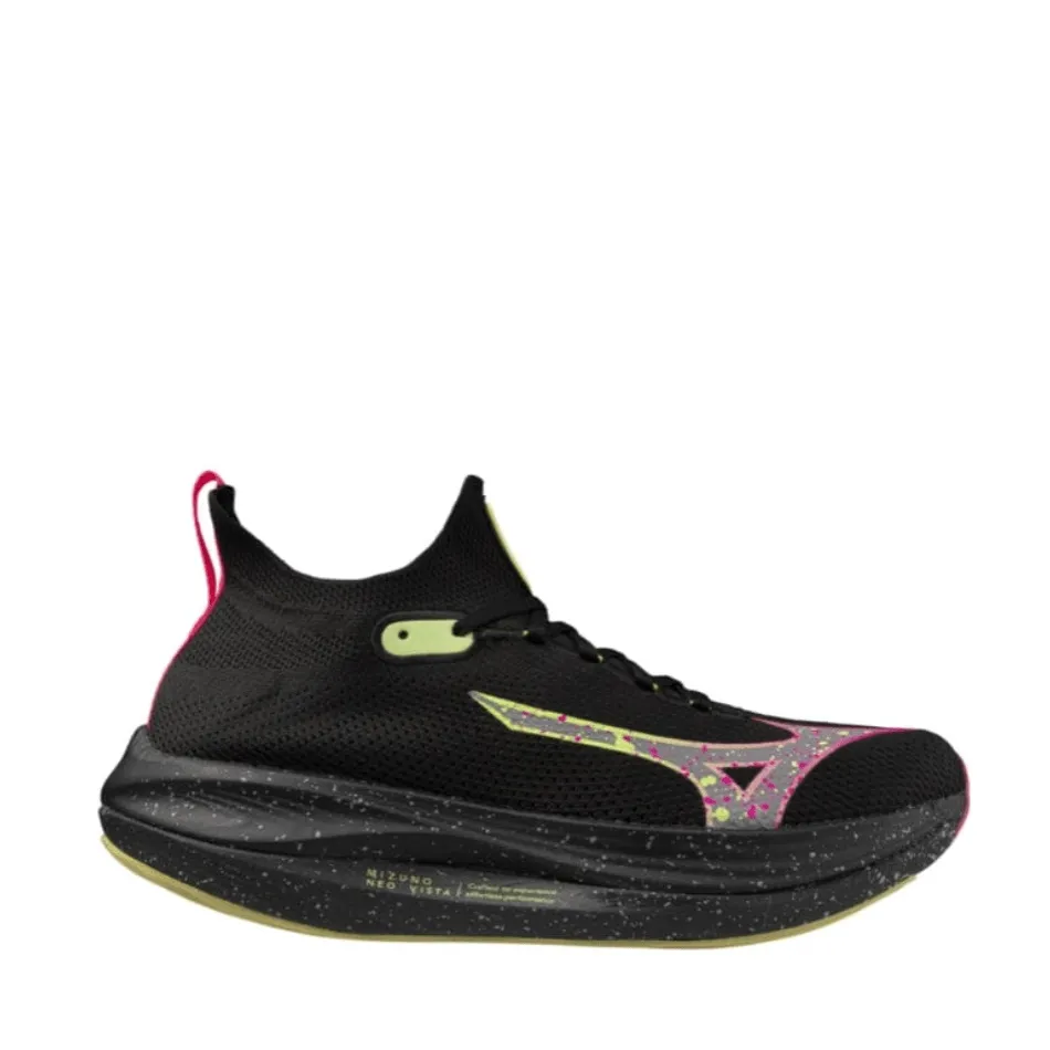 shoe laces Mizuno Unisex Neo Vista Running Shoes in Black Silver/Pink Tetra AW24