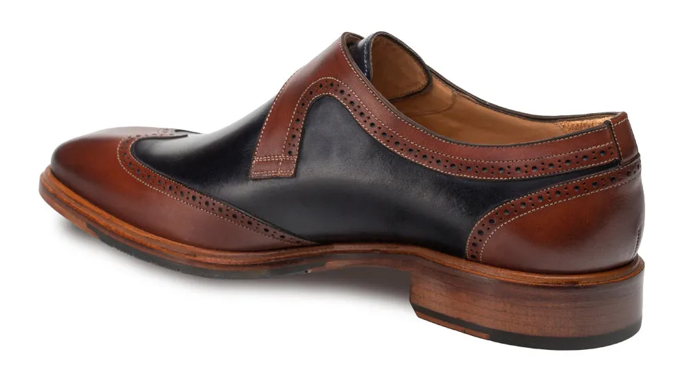 Modesto Monkstrap Shoe Cognac/Blue Anti Slide Suede Smooth