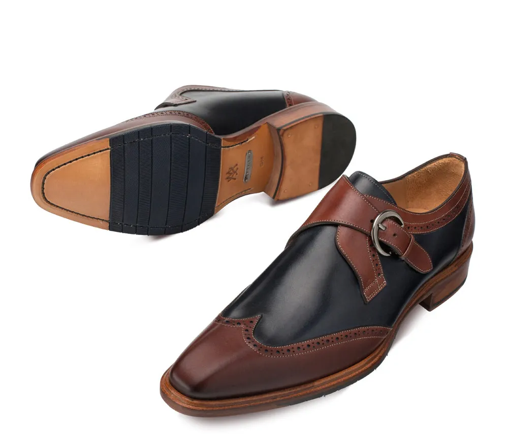 Modesto Monkstrap Shoe Cognac/Blue Center Stage Italian Design